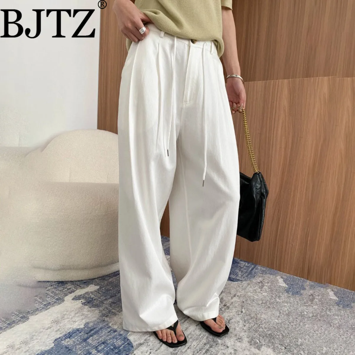 

BJTZ 2026 Spring Autumn Women's Drawstring Pants - Pleated Flowy Floor-Length Casual Trousers