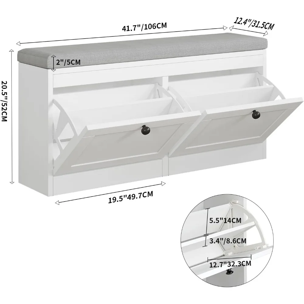 مقعد تخزين الأحذية مع أدراج قابلة للطي وأرفف قابلة للتعديل للمدخل والممر وغرفة المعيشة - منظم أحذية للمنزل #2