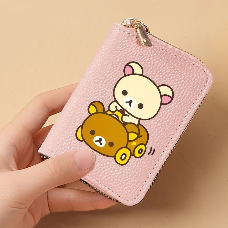 Rilakkumas Damen-Geldbörse aus PU-Leder, Kawaii, niedliche Mädchen-Geldbörse mit kurzem Reißverschluss, modische Geldbörse, Cartoon-Bär, Münzgeldbörse, Ausweishalter