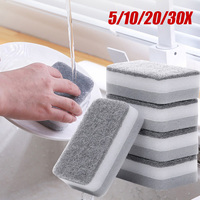 5/30PCS Home Double-sided Sponge Wipe Gray Dirt-resistant Scouring Pad Kitchen Stain Sponge Wipe Professional Cleaning Supplies