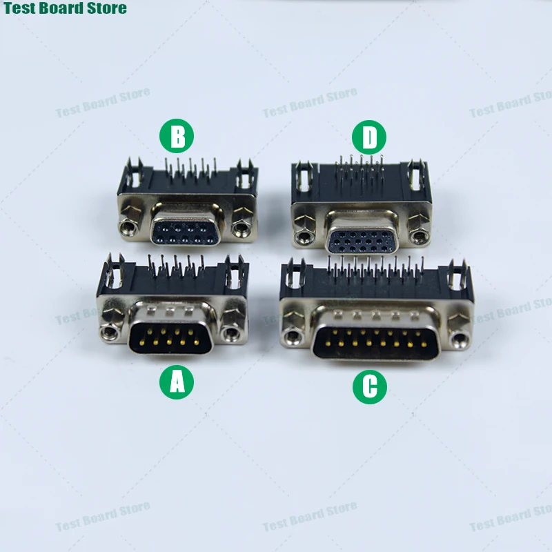 1piece DR9/DR15 male female 9P/15P solder board plug-in 90 ° right angle bent pin connector serial VGA socket serial adapter