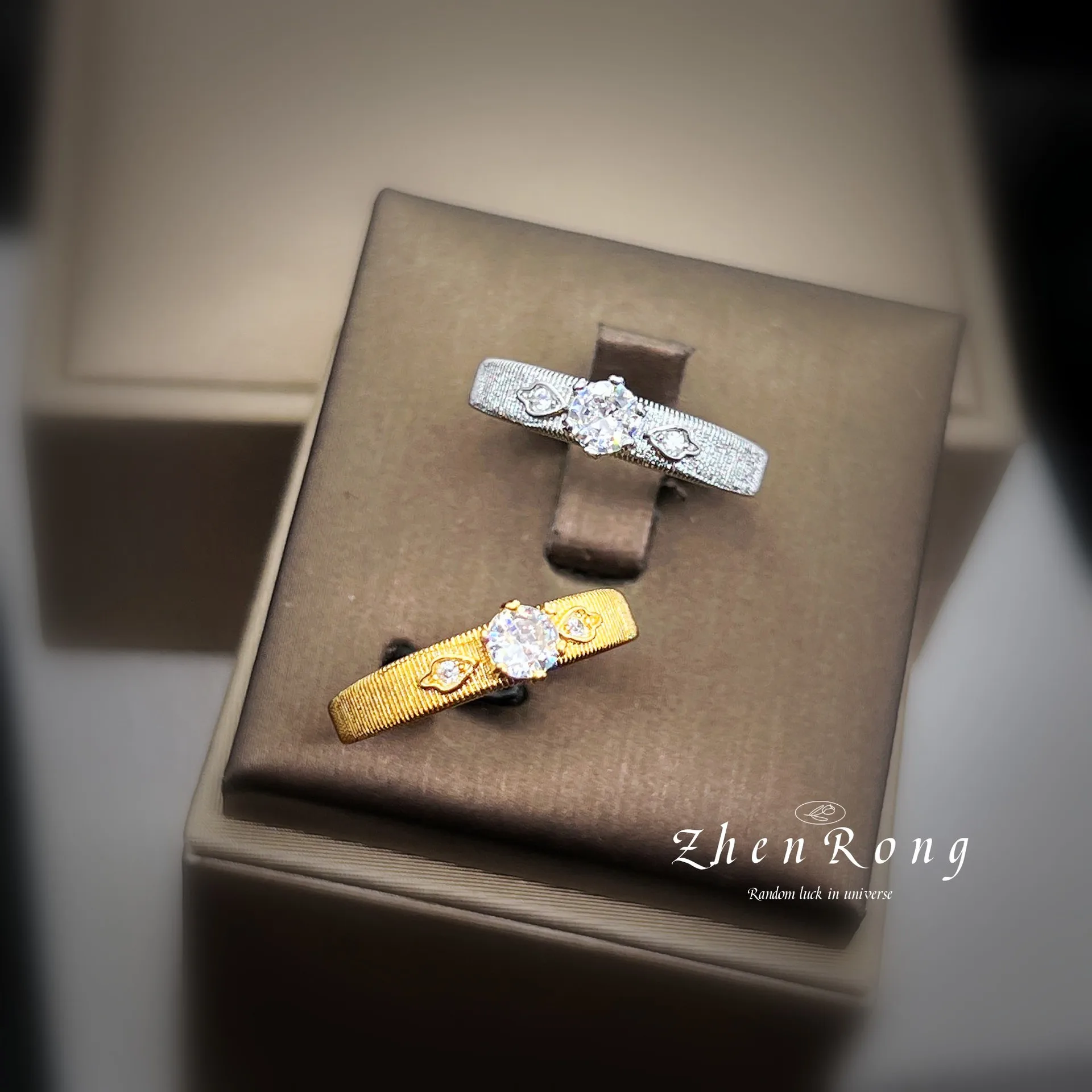 S925 Sterling Silver Ring Weave Engraved Gold Hand Brushed Niche Design Premium Presbyopia Stripe Narrow Surface