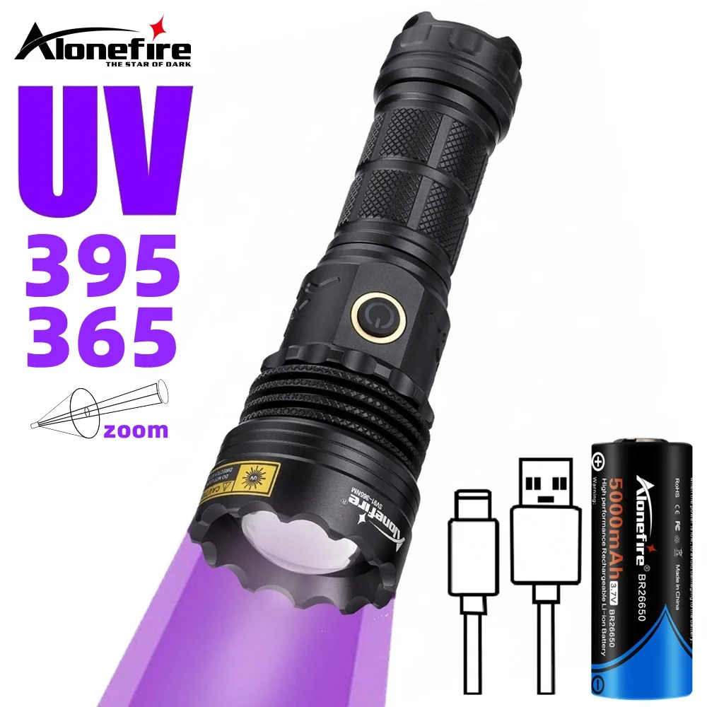 20W 365nm Zoom UV Flashlight Black Light Ultravioleta Torch Carpet Pet Moss Cat Dog Stains Bed Bug Moldy Food Detector SV91