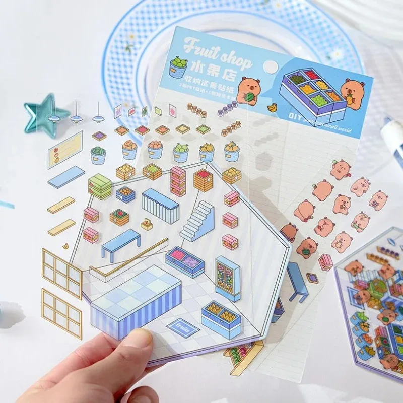 Capybara 3D Stickers Miniature Scene 3D Landscaping Stickers Visual Stacking Sticker Free Tweezers Easy to Clamp