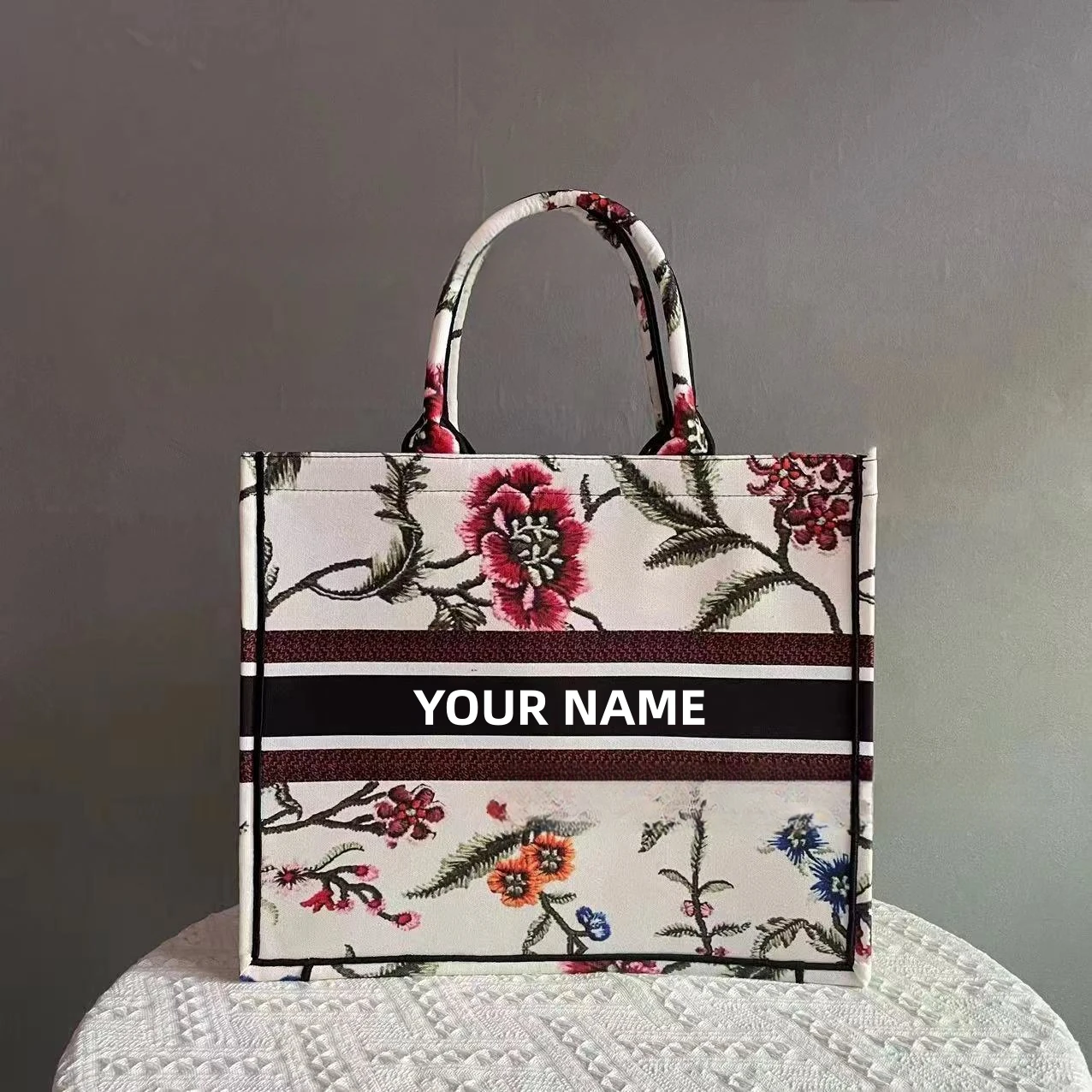 Custom With Name Fashion Printing Large Capacity Canvas Book Tote Bag Spring Summer Personalized Women\'s Commuter Shoulder Bag