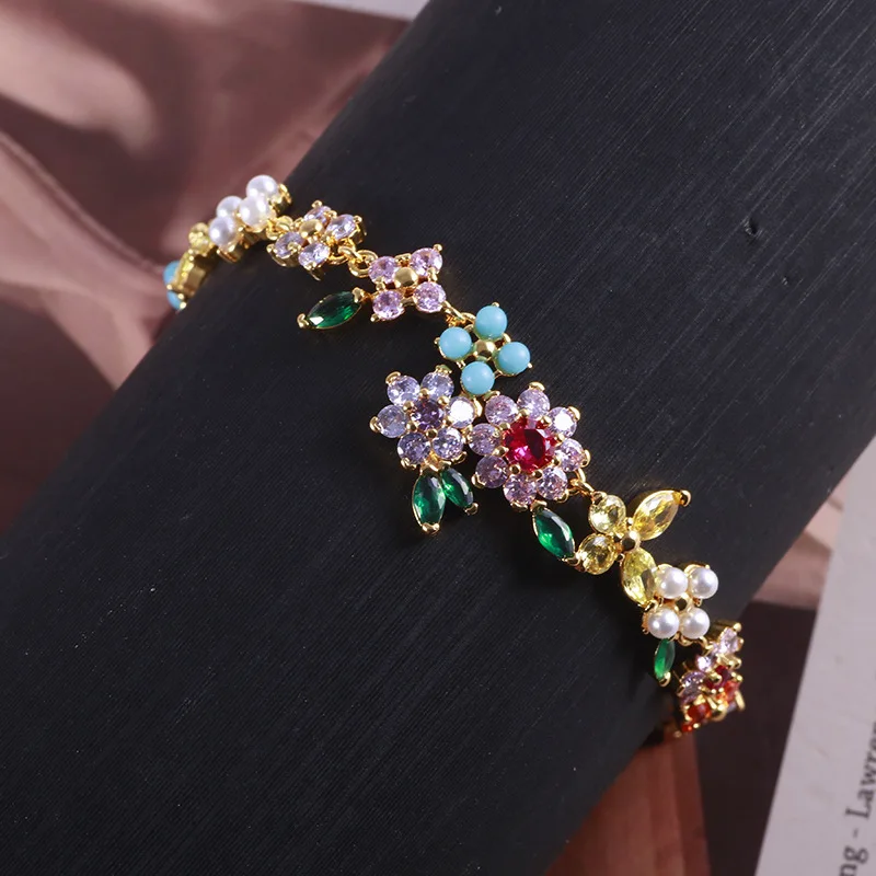 

18+2.5cm Jewelry Flower Rhinestones Bracelets For Women anniversary gift for girlfriend gold jewelry