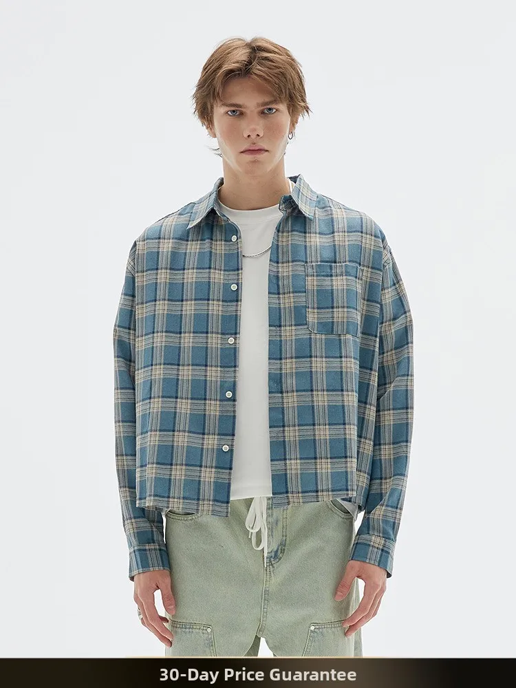 

Nted American Retro Color Blo Plaid Long Sve Men's irt Jaet ort Sle Autumn Trendy Couple BF Sle Polyester Cott...