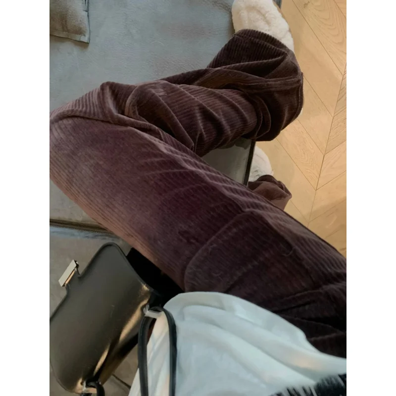 Women Corduroy Wide Leg Pants Cotton Blend Straight Trousers Loose Fit Striped Casual Yoga Pants Comfortable Daily Work Wear