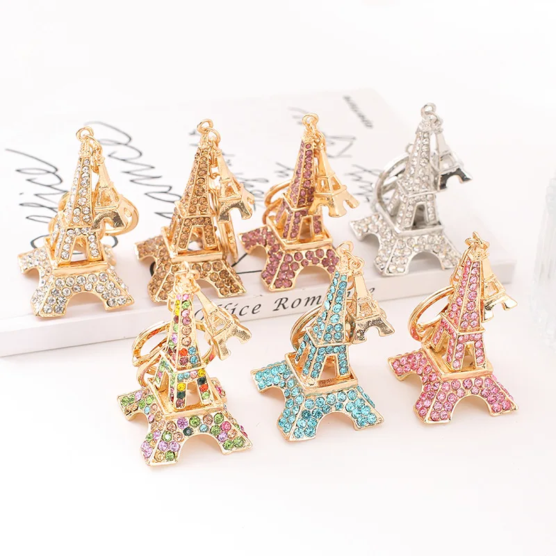 Fashion Eiffel Tower Rhinestone Key Chain Women Handbag Pendant Alloy Keyring Car Pendant Jewelry Key Accessories Kid Gift