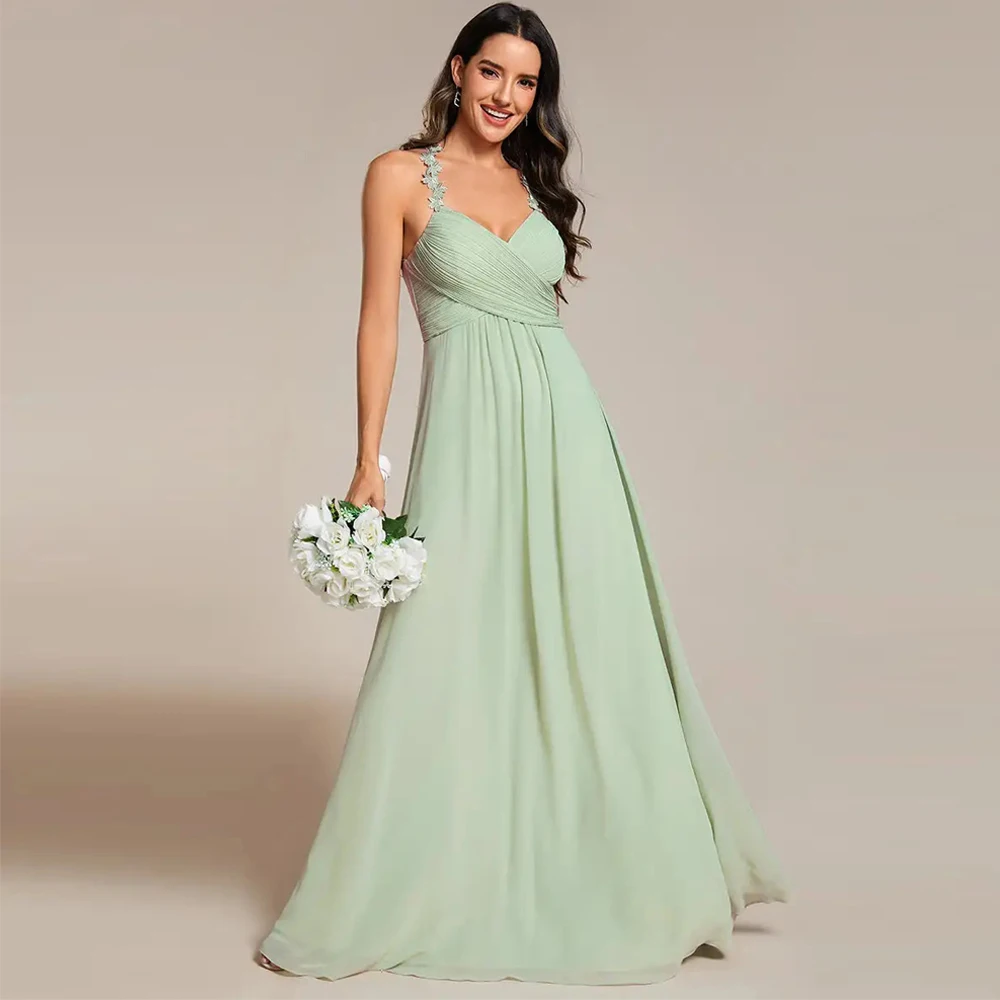BAZIIINGAAA Party Dress Chiffon Halter Neck Backless Cross Strap Bridesmaid Dress Evening Dresse