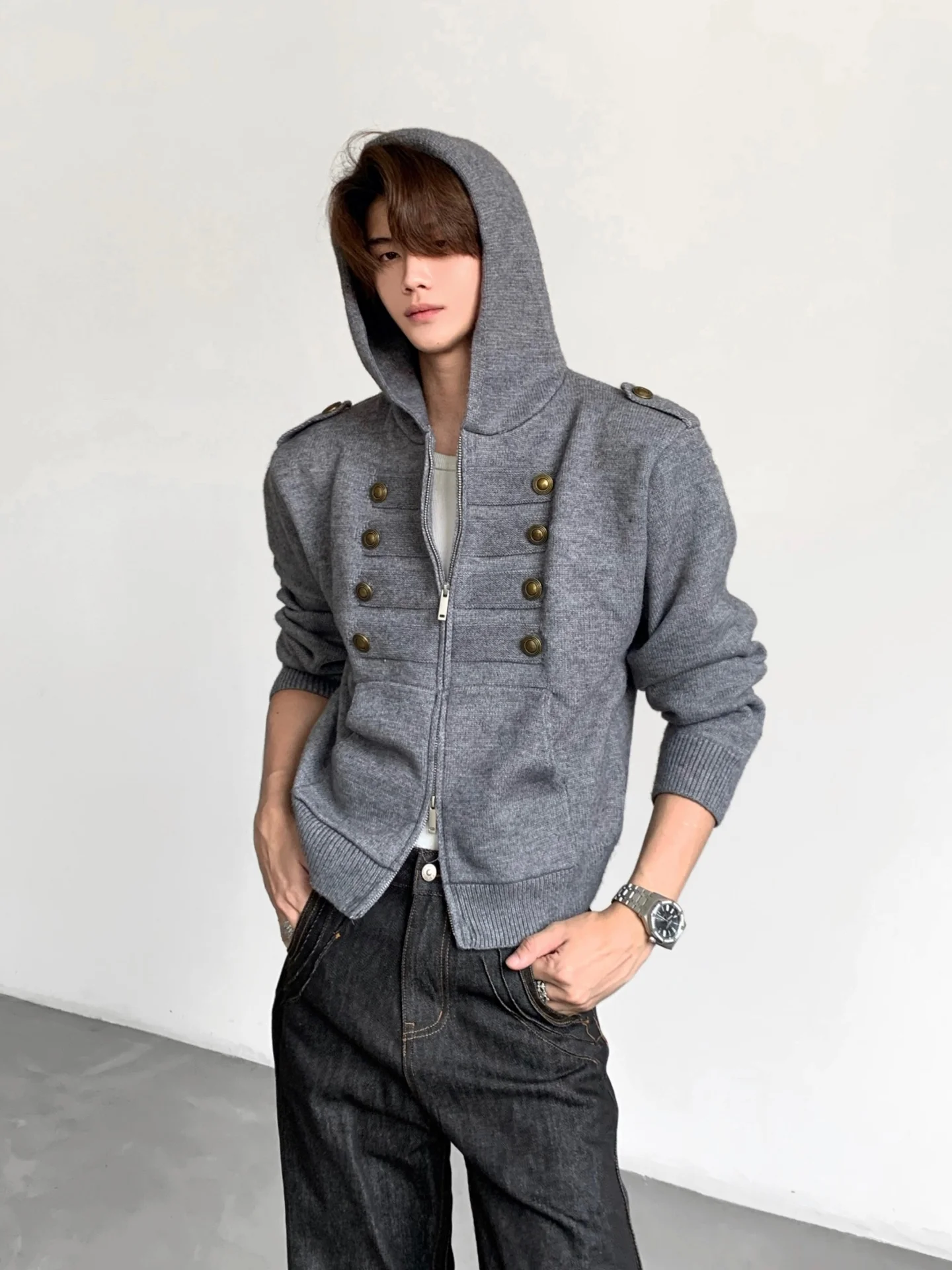 Napoleon Street Style Knitted Cardigan Hooded Jacket Men Women Casual Wear Comfortable Breathable Elasticized Waist Design