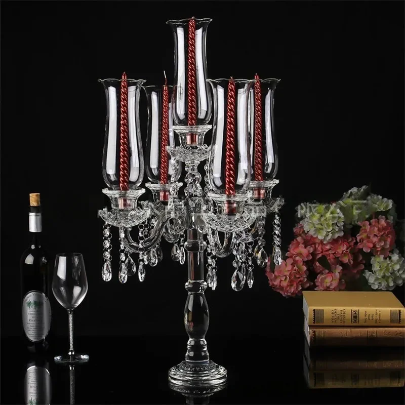 New crystal candle holder dining table atmosphere decoration creative wedding room romantic five-headed crystal candle holder wh