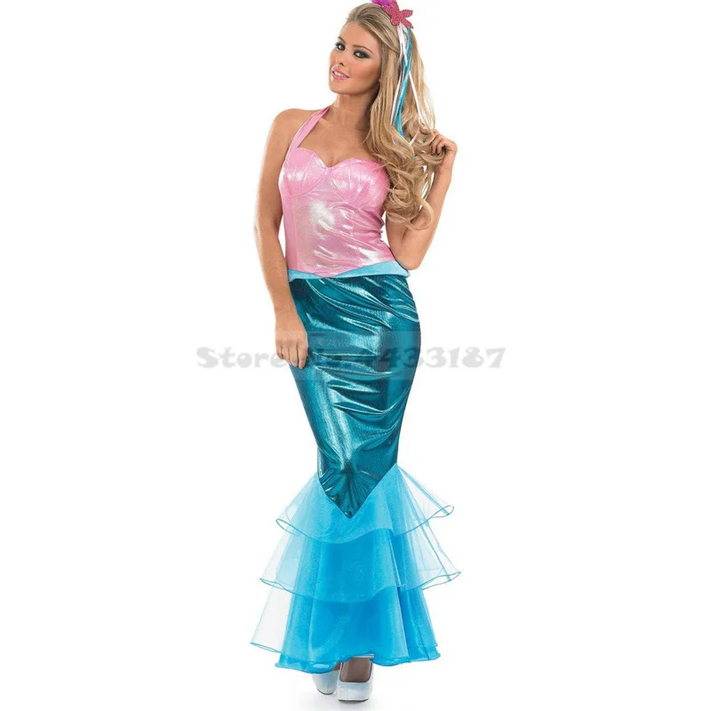 Halloween Women Cosplay Costume Adult Mermaid Princess Bling Dress Sexy Patchwork Slim Mermaid Dress Stage Performance Costume