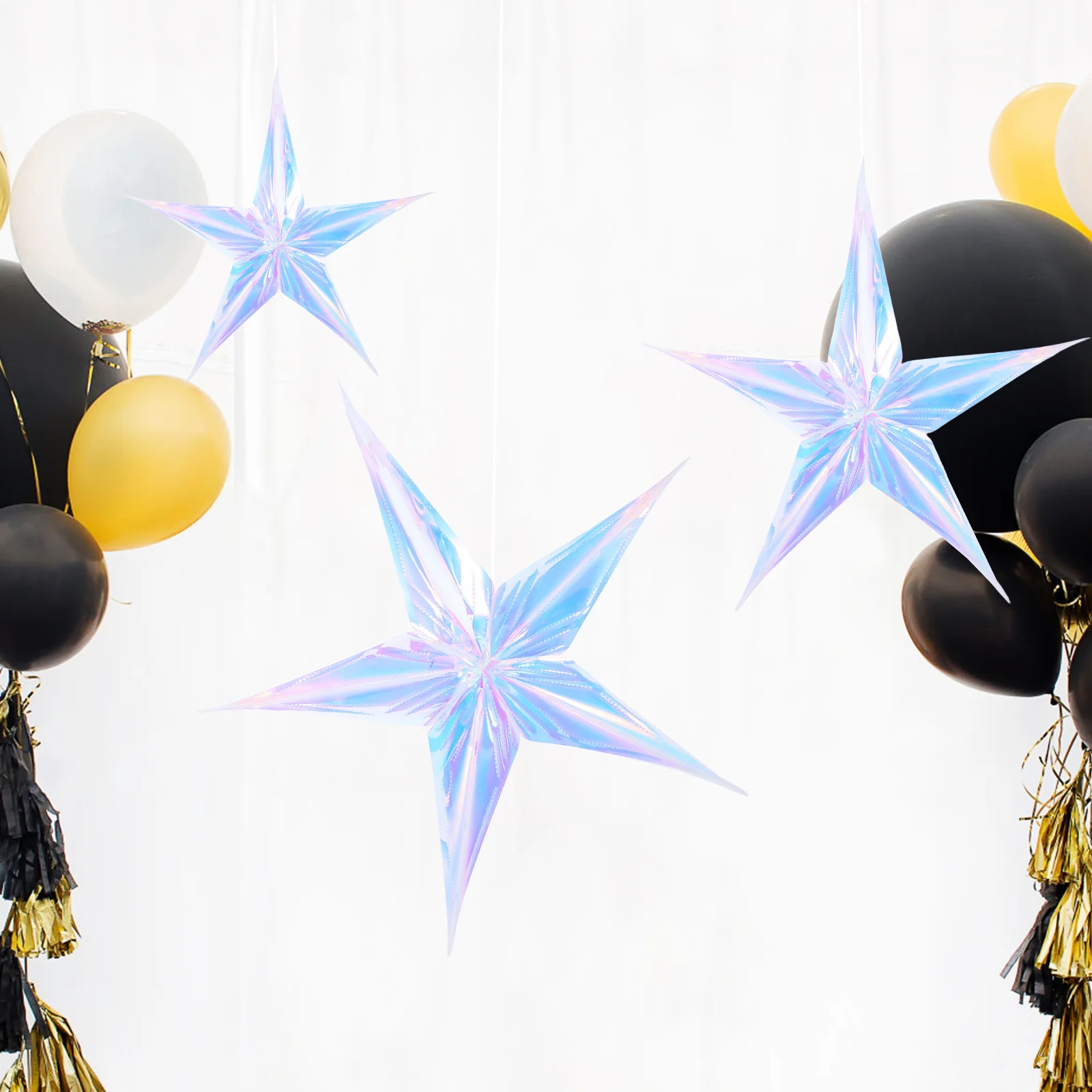 

4Pcs Iridescent Five Pointed Star Decorations Hanging Party Supplies for Ceiling Christmas Tree Backdrop 6 12 16 Inch