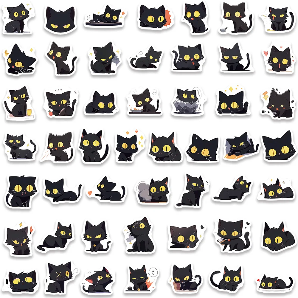 100 Stuks Mini Size Schattige Cartoon Dier Zwart Katten Stickers Waterdichte Graffiti Voor Laptop Telefoon Gitaar Bagage Vinyl Stickers