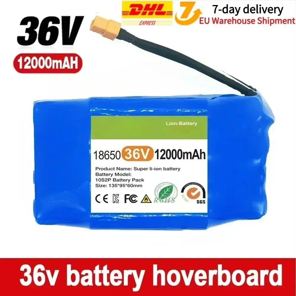36V wiederaufladbarer Li-Ionen-Akku 12000mAh 12Ah Lithium-Ionen-Zelle für elektrische selbstbalancierende Scooter, Hoverboards und Einräder