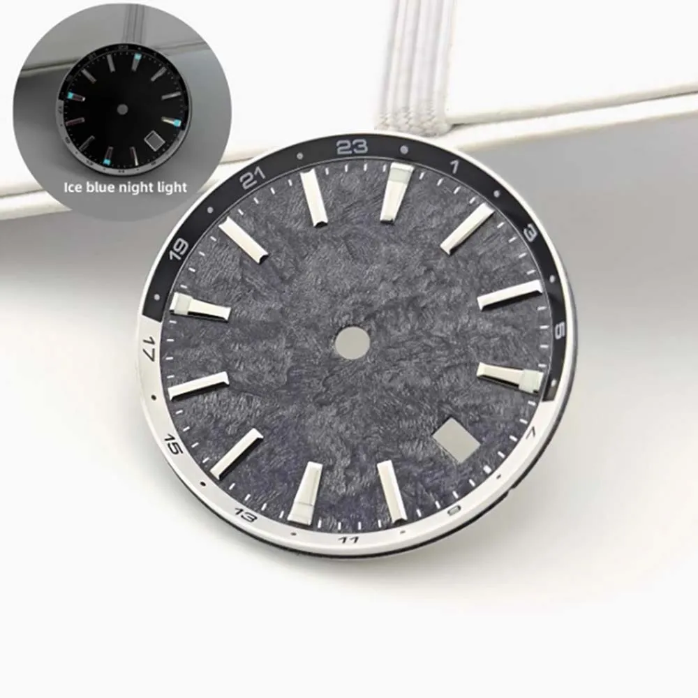 33 مللي متر ساعة الطلب الفضة الأظافر الأزرق مضيئة NH34 الطلب ل NH34 حركة تقويم واحد ساعة الوجه تعديل الملحقات