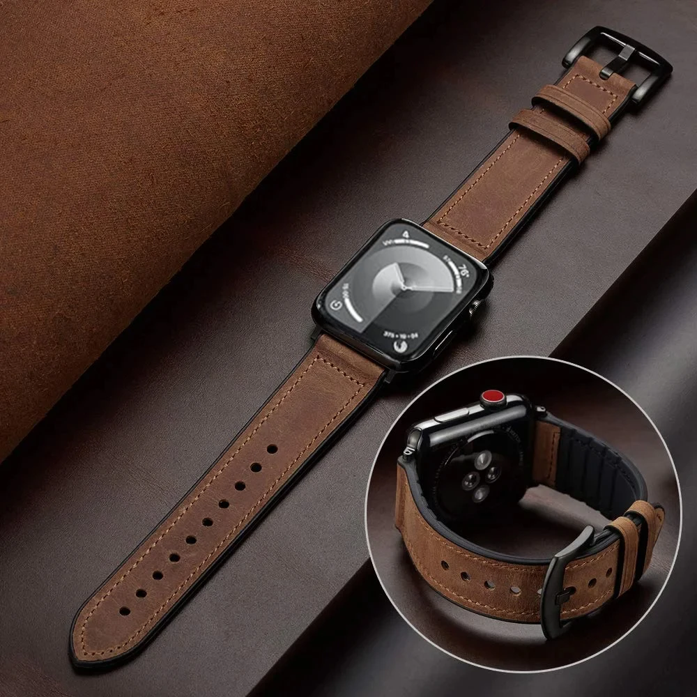 애플 워치 밴드용 스트랩, 가죽 + 실리콘 팔찌, iWatch 시리즈 9 울트라 8 7 6 5 4 SE, 44mm, 42mm, 45mm, 49mm, 41mm, 40mm, 38mm 