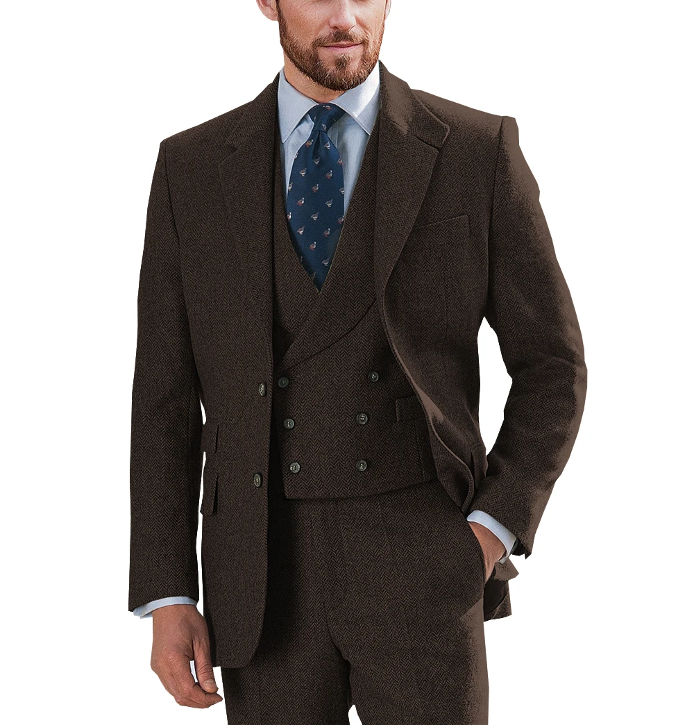 High-Quality Men's Suit Blue Jacket Vest Pants 3-Piece Business Casual Blazer Coat Party Ball Groom Wedding Tuxedo