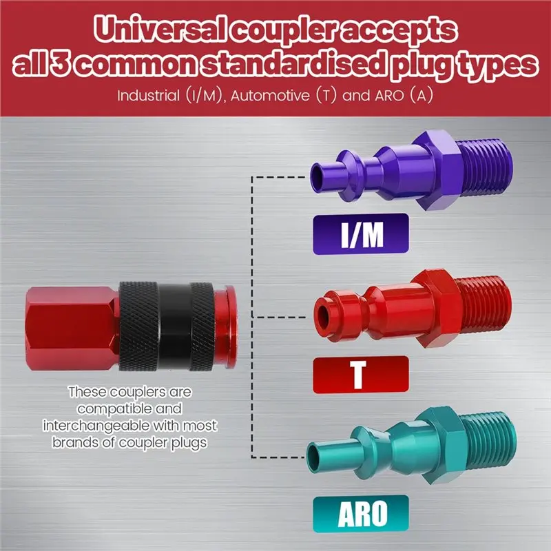 【A08I】Industrial Type Air Coupler 16Pcs Air Hose Fittings Set Air Plug Kit 1/4 Inch Threads Size Air Compressor Parts
