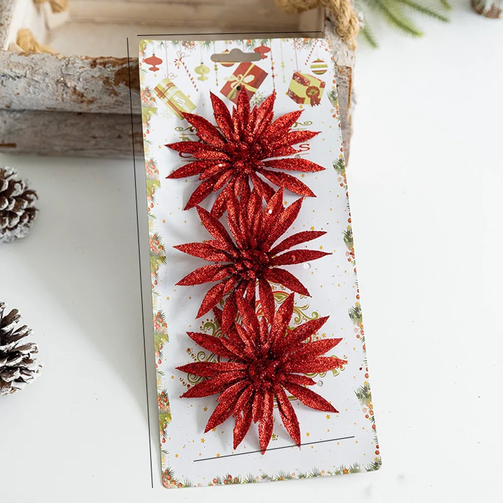 

Glitter Artificial Christmas Flower Realistic Handmade Christmas Poinsettia DIY Plastic Xmas Decorative Flowers New Year Gifts