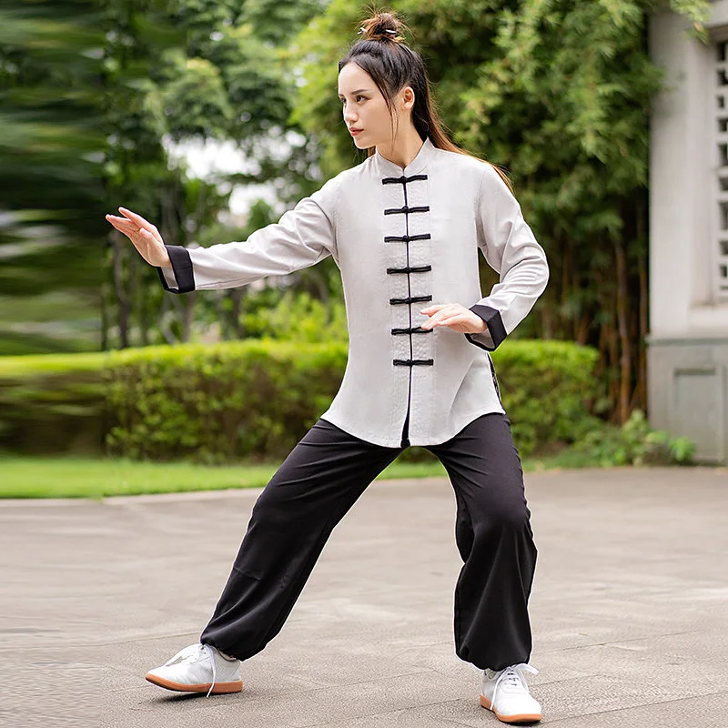 Women's Cotton Linen Tai Chi Uniform 2026 New Arrival - Martial Arts Practice & Performance Chinese Style Frog Button Set