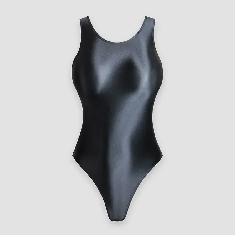 customized tight fitting silky glossy high forked gymnastics leotard 1-piece swimsuit women's jumpsuit ballet dance bodysuit