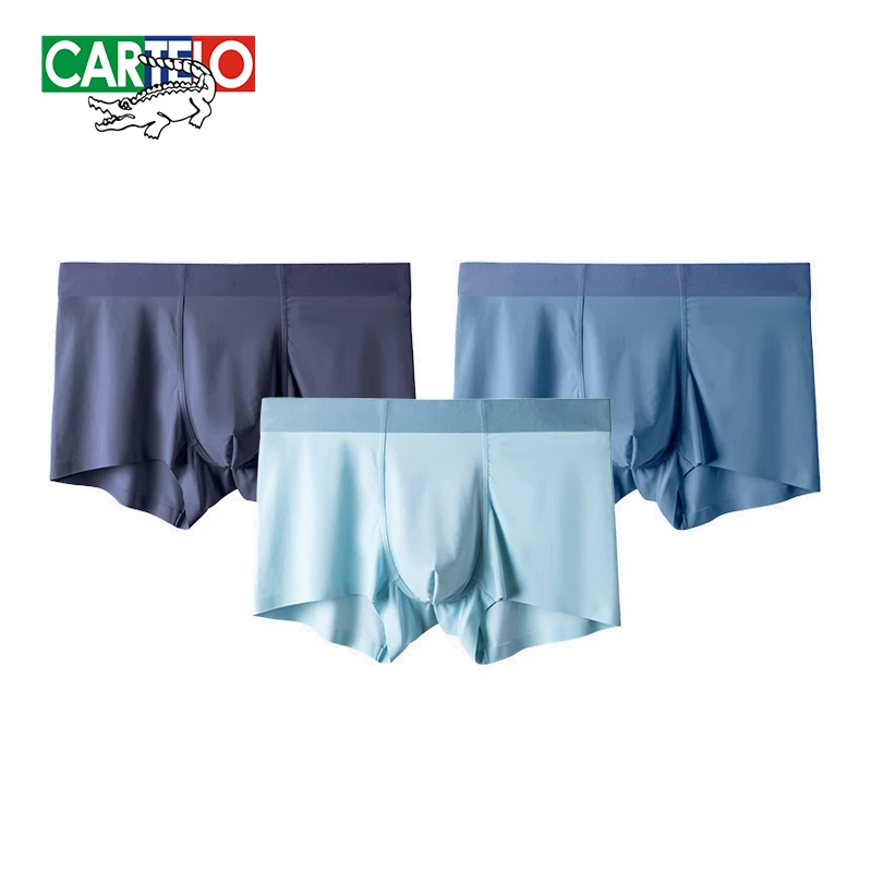 CARTELO Nylon Men\'s Antibacterial Underwear Men Soild Soft Boxers Underpants Male Panties Breathable Summer Shorts L-5XL 3pcs