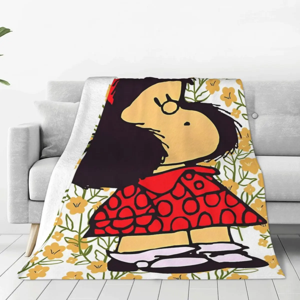 

Mafalda Flowers Velvet Throw Blankets Anime Cartoon Blanket for Home Couch Soft Bedding Throws