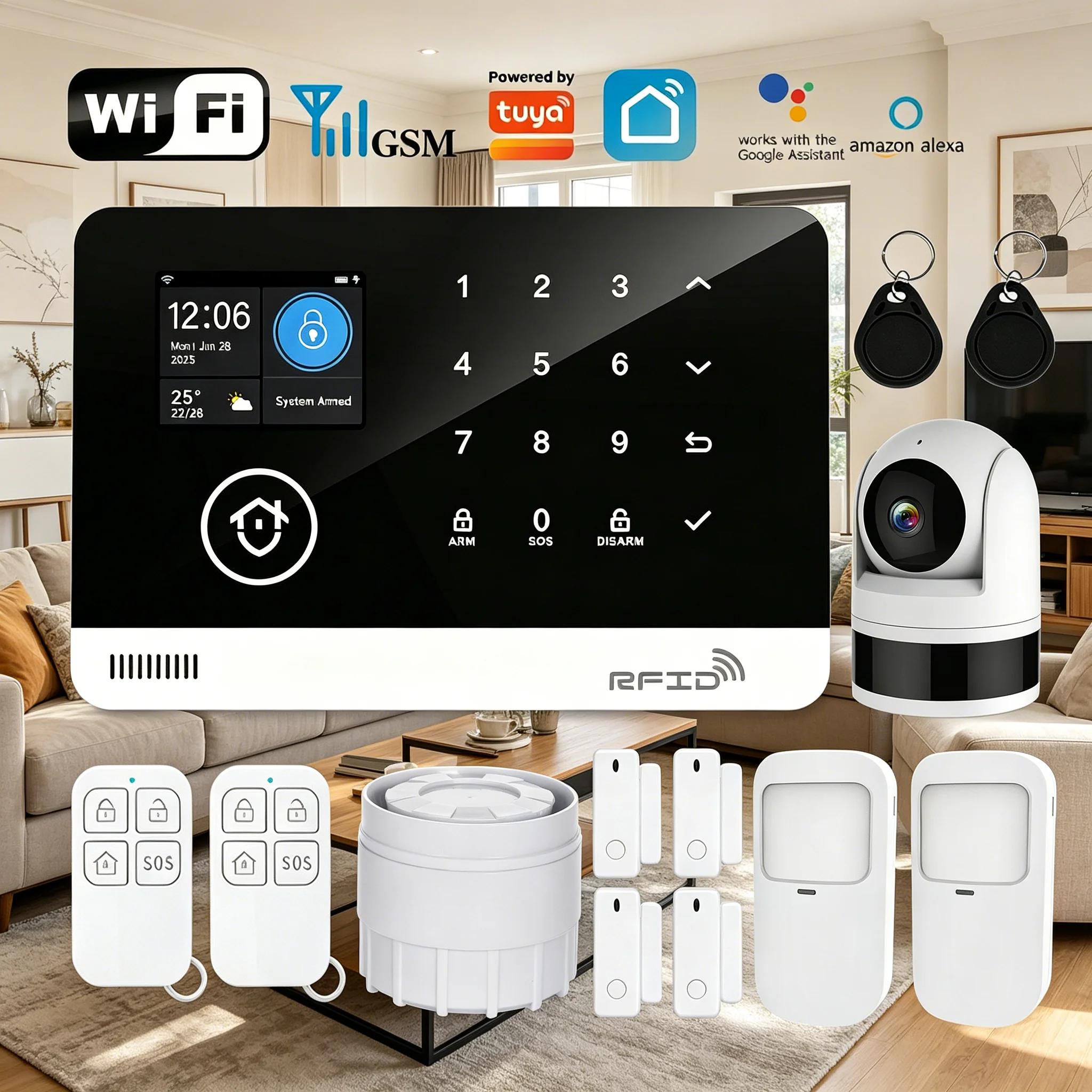 

Multi-Functional Smart Home Security Alarm Tugard Full Set WiFi GSM Connect APP Control Door Window Protection Surveillance Came