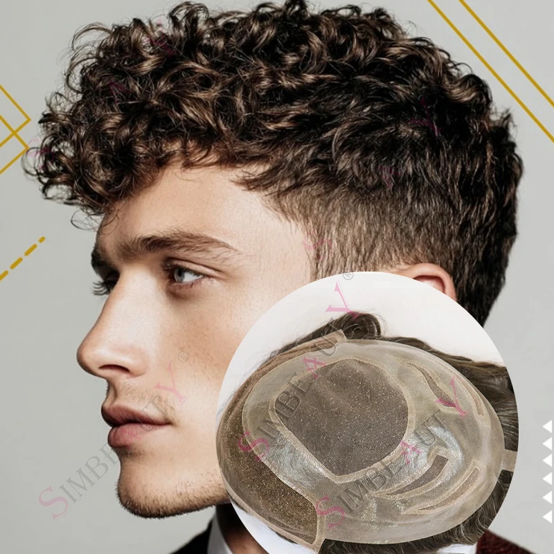 

Мужской парик из натуральных волос с естественной линией роста, 24 мм, кудрявый, с дышащей основой Versalite, незаметным швейцарским кружевом и полиуретановой вставкой, цвет: пепельно-коричневый блонд