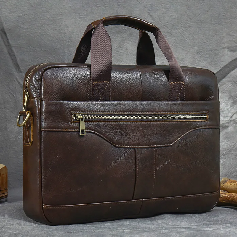 Sac pour ordinateur portable en cuir véritable pour homme, sac d'affaires, étuis à bombes pour homme, fourre-tout de travail avec sangle, sac de messager pour homme, marque de luxe, 14 pouces