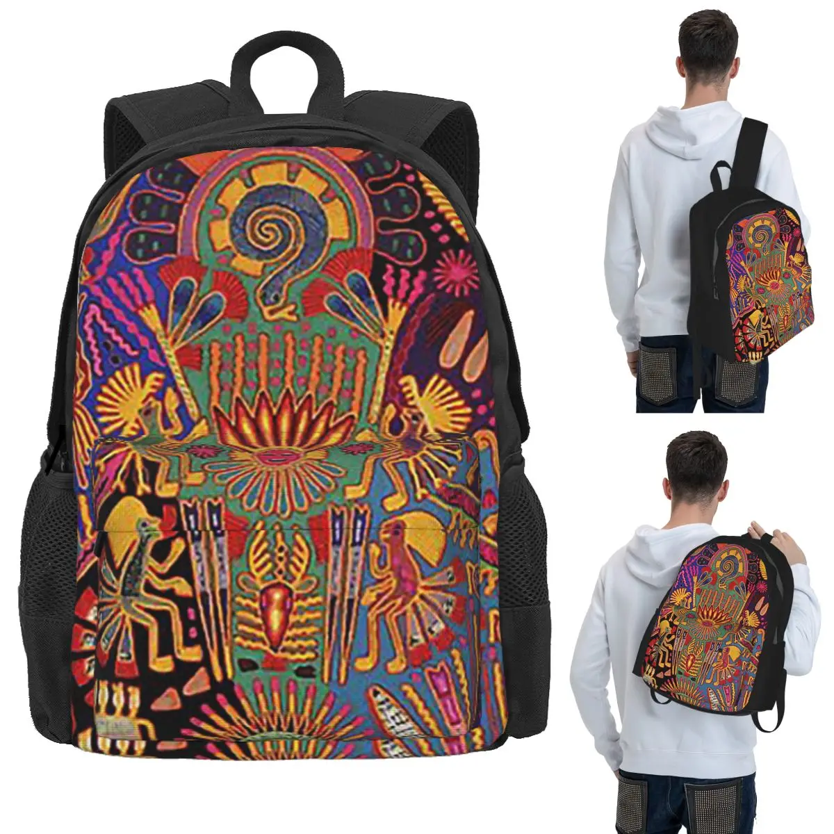 

Huichol Mexican Heritage Student Backpack School Bag Hiking Travel Daypack for Boys Girls Bookbag Shoulder Bags