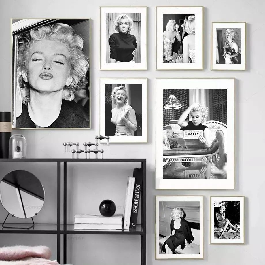 Nordic Wall Art Canvas  Black  White Marilyn Monroe Poster Print for Living Room  Bedroom Decor  Modern Home Decoration