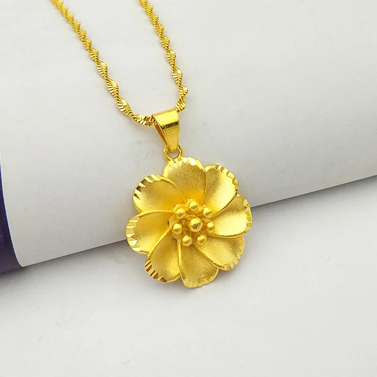 Women's Style 9999 24K Real Gold Necklace with Japanese and Korean Fashion Flower Pendant, Gift for Girlfriend and Wife