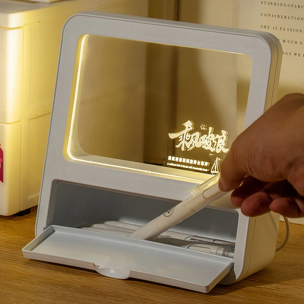 LED Desk Lamp Acrylic Notepad Home Tips Message Board Table Desk Lamp Student Bedroom Reading Lamp Room Lighting