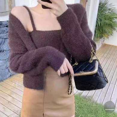 ort محبوك سترة معطف المرأة Sle قطعتين مجموعة ملابس الخريف حجم صغير تصميم Faion ملابس خارجية فائقة الساخنة