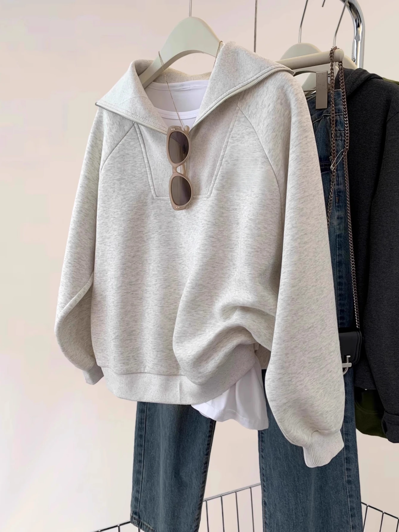 Women Half Zip Collared Sun Protection Sweatshirt Long Sleeve Loose Casual Pullover Top