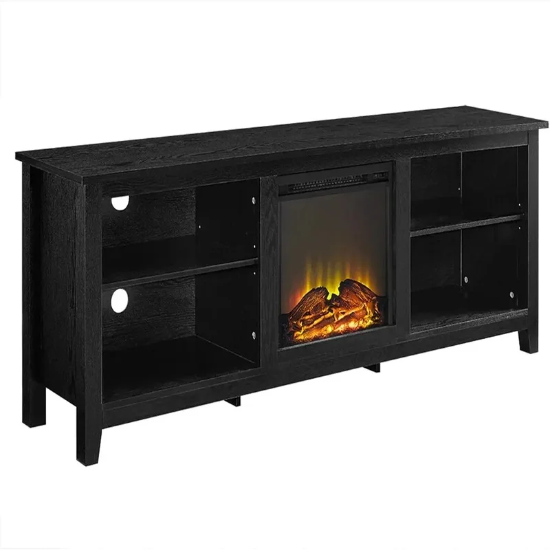 

70 Inch Black Fireplace TV Stand with 4 Cubbies for TVs up to 80 Inches