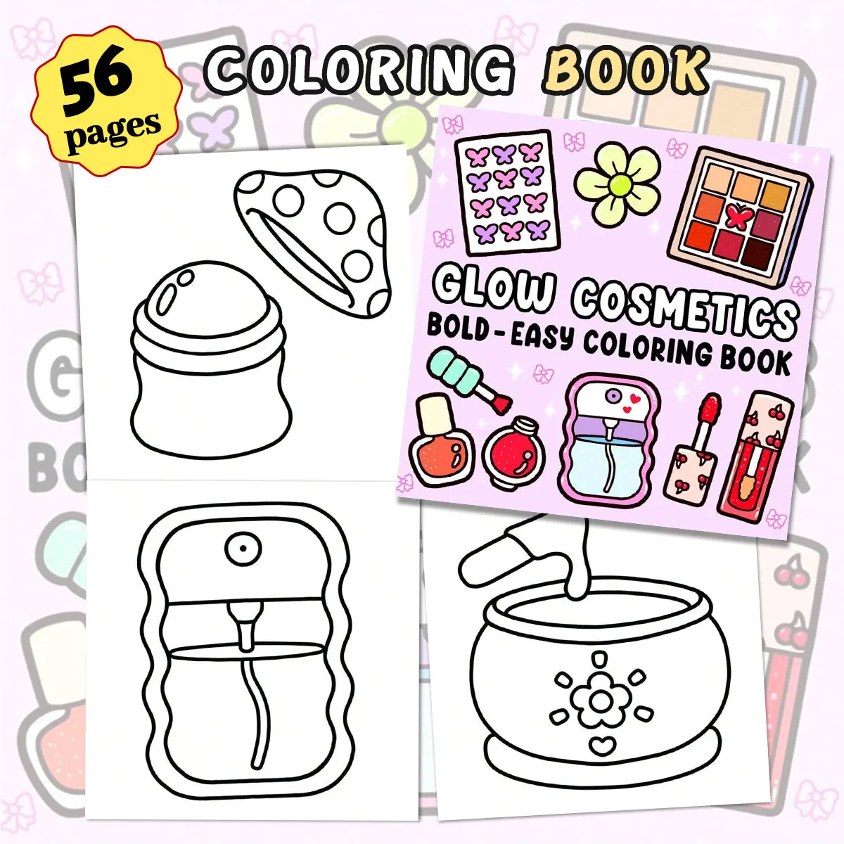 Симпатичная книжка-раскраска: очаровательные узоры кота и косметики, удобное предложение для отдыха и приятный опыт раскраски.
