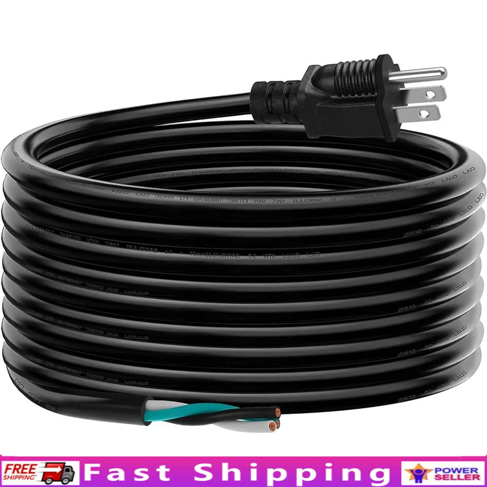 

20 FT 12 AWG 3 Prong Power Extension Cord 20 Amp Heavy Duty Pigtail Open Wiring Ground Neutral Hot