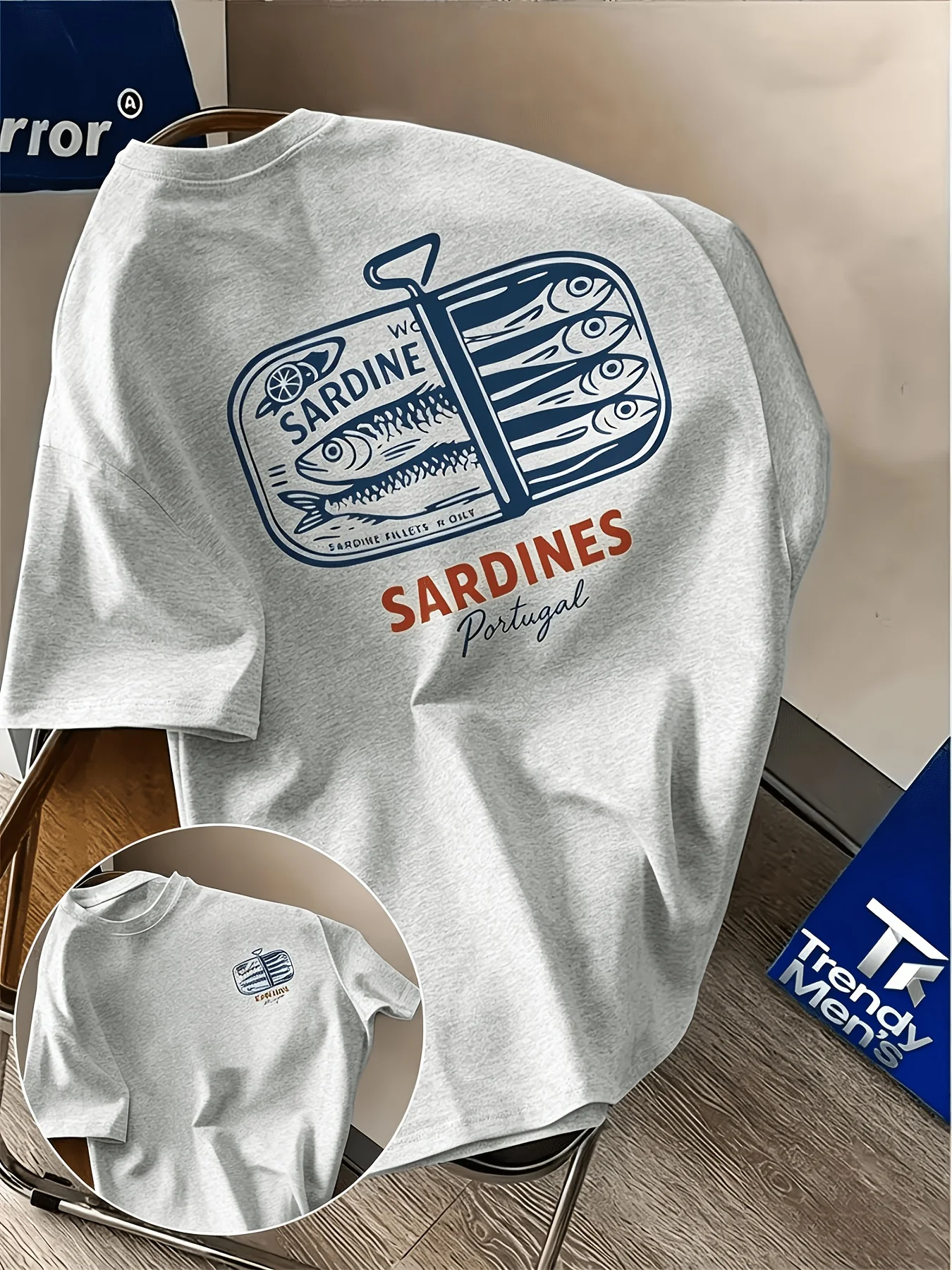 Portuguese Sardine Canned Food Retro Print Summer Cuisine-themed Loose Comfortable Short-sleeved T-shirt for Men Fashion Print