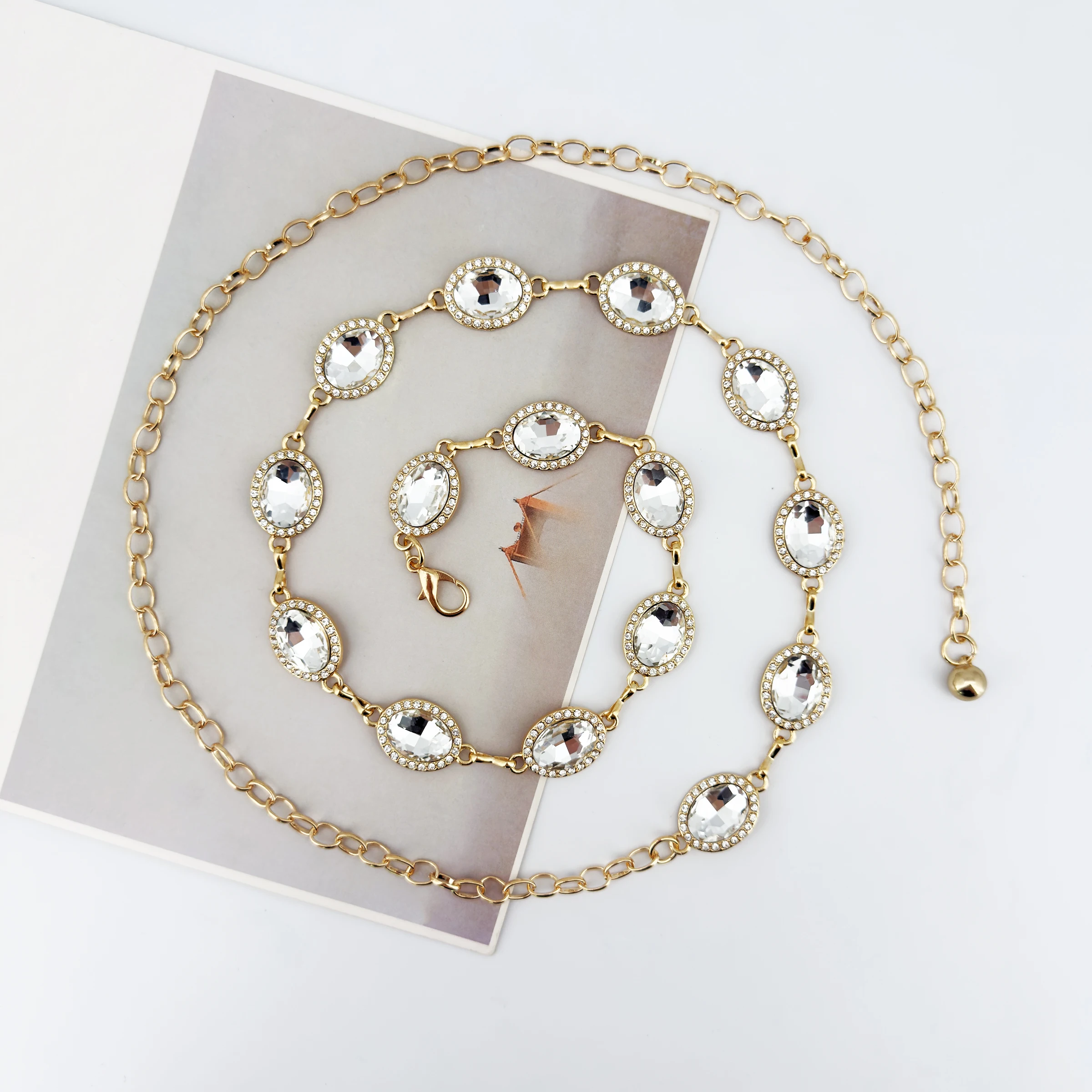 Modischer Eingelegter Glänzender Smaragd-Glas-Metallgürtel Passend zu Kleidern, Bankett-, Geburtstags- und Partykleidung, Taillenkette Accessoires – Detail 14