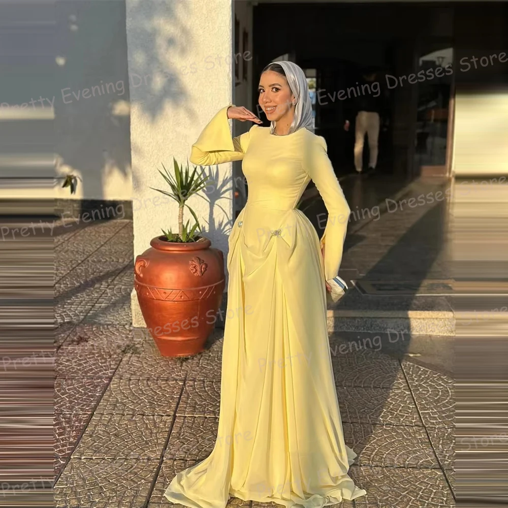 Robes De soirée simples et Sexy, ligne A, manches longues, robes De bal formelles, mode plage, fête musulmane, personnalisées