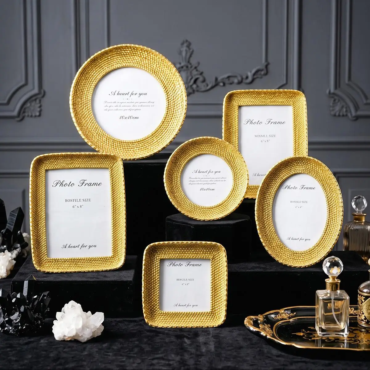 4/6/8 Inch Round Square Gold Tree-shaped Photo Frames. Minimalist Distressed Display Photo Frames.TV Cabinet Bedside Table Decor