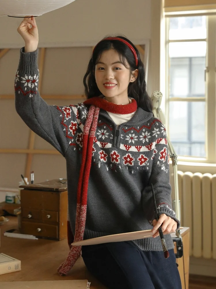 

Женский зимний винтажный свитер-пальто Nesoulum в стиле Fair Isle с цветными блоками, свободного кроя, высокого качества, модный, для повседневной носки