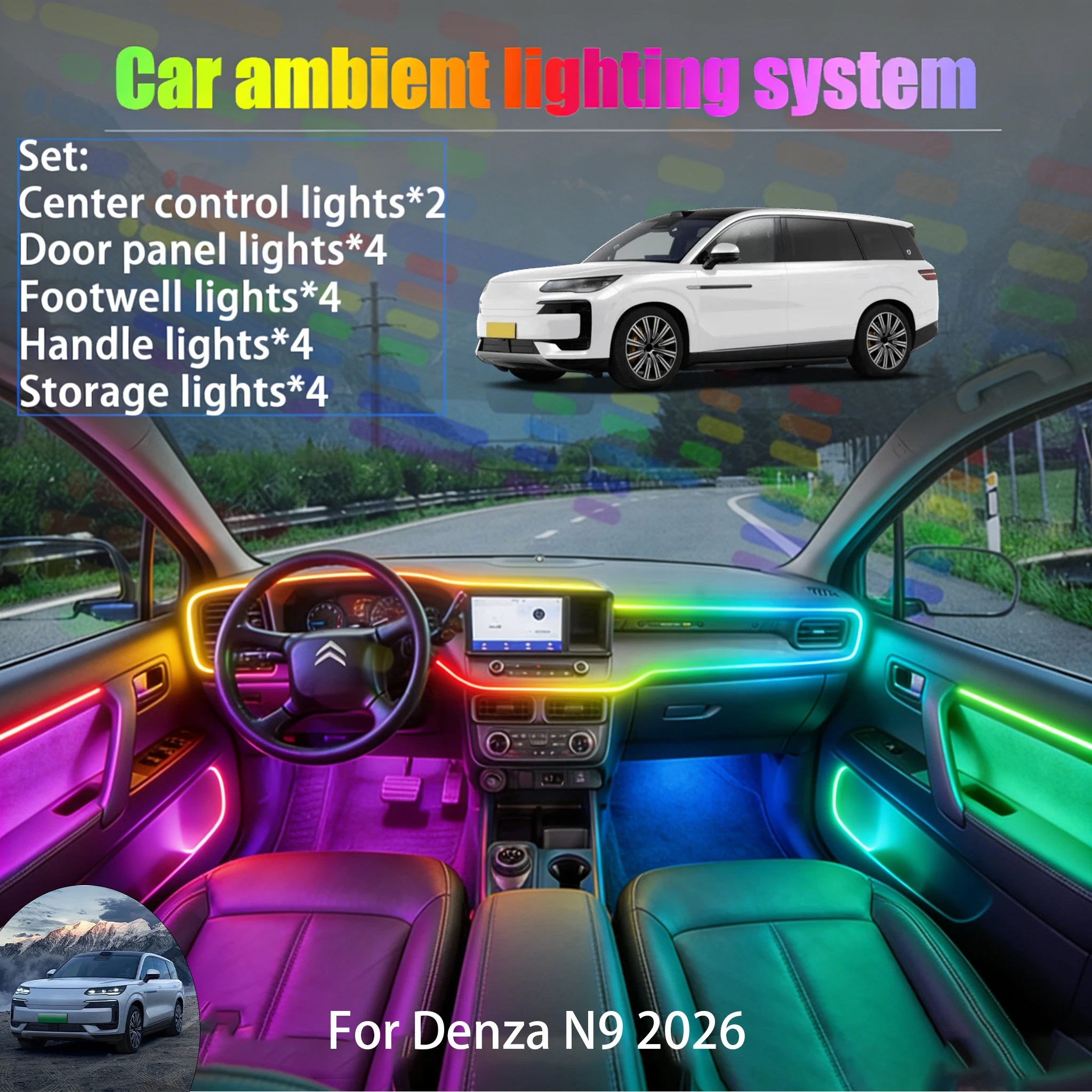 

Для Denza N9 2026: Комплект светодиодной подсветки салона и багажника 2/18 в 1, USB RGB, с эффектом бегущих огней, автоаксессуары