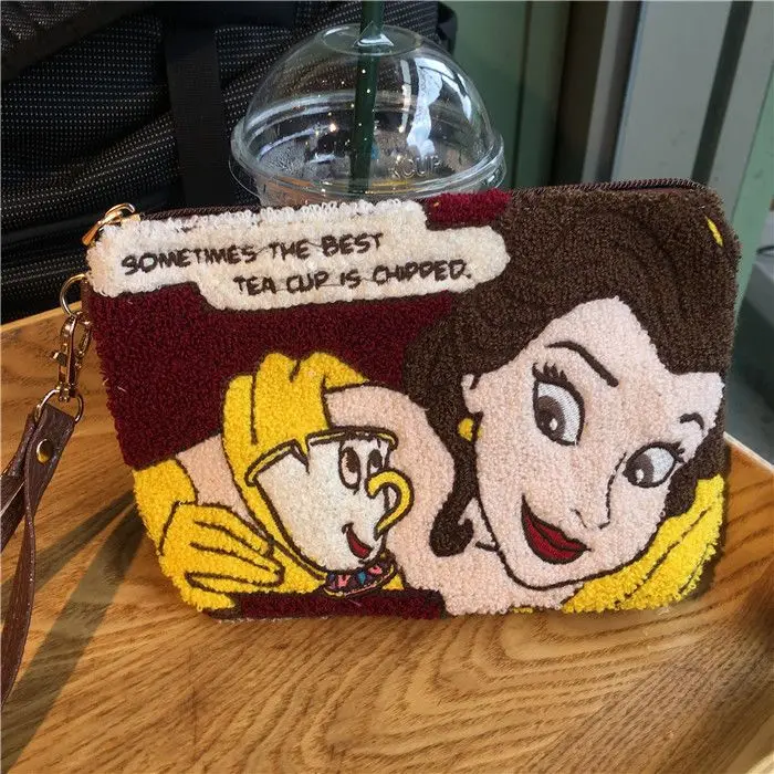 Disney Cartoon Snow White Plush Messenger Bag Cinderella Large Capacity Girls Cosmetic Bag Small Portable Cosmetic Storage Bag