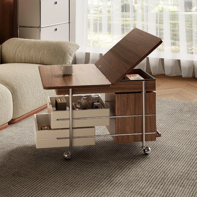 Multifunctional living room solid wood antique mobile folding household small apartment lifting coffee table side cabinet