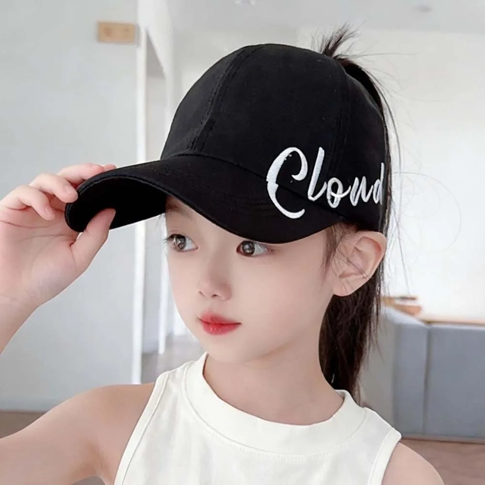 Large Head Circumference Girls Ponytail Baseball Cap Face-Slimming Wide Brim Breathable Fabric British Style Kids Hat Adjustable